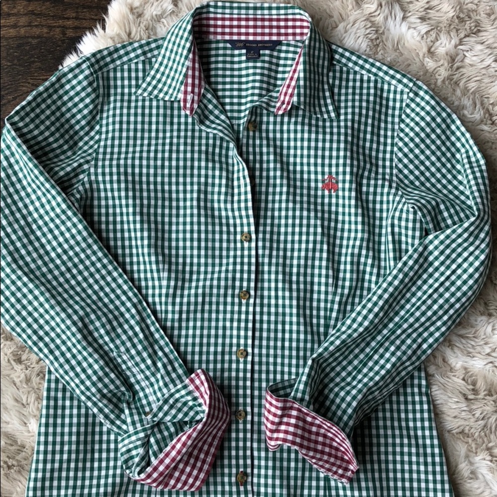 Brooks Brothers Green Gingham buttondown